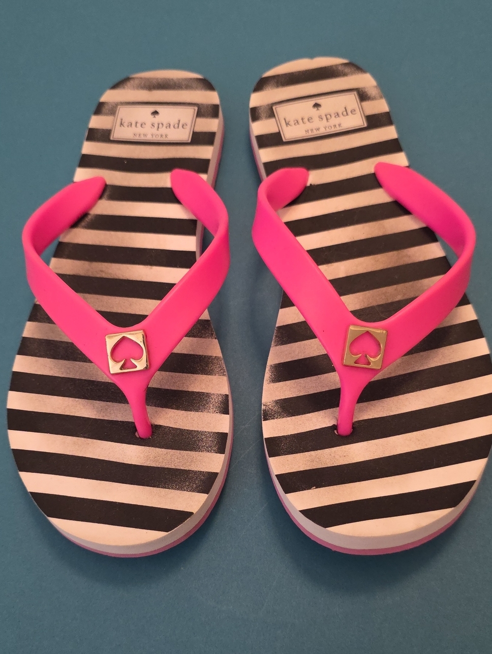 Kate Spade Hot Pink & Black Striped Flip Flop Sandals